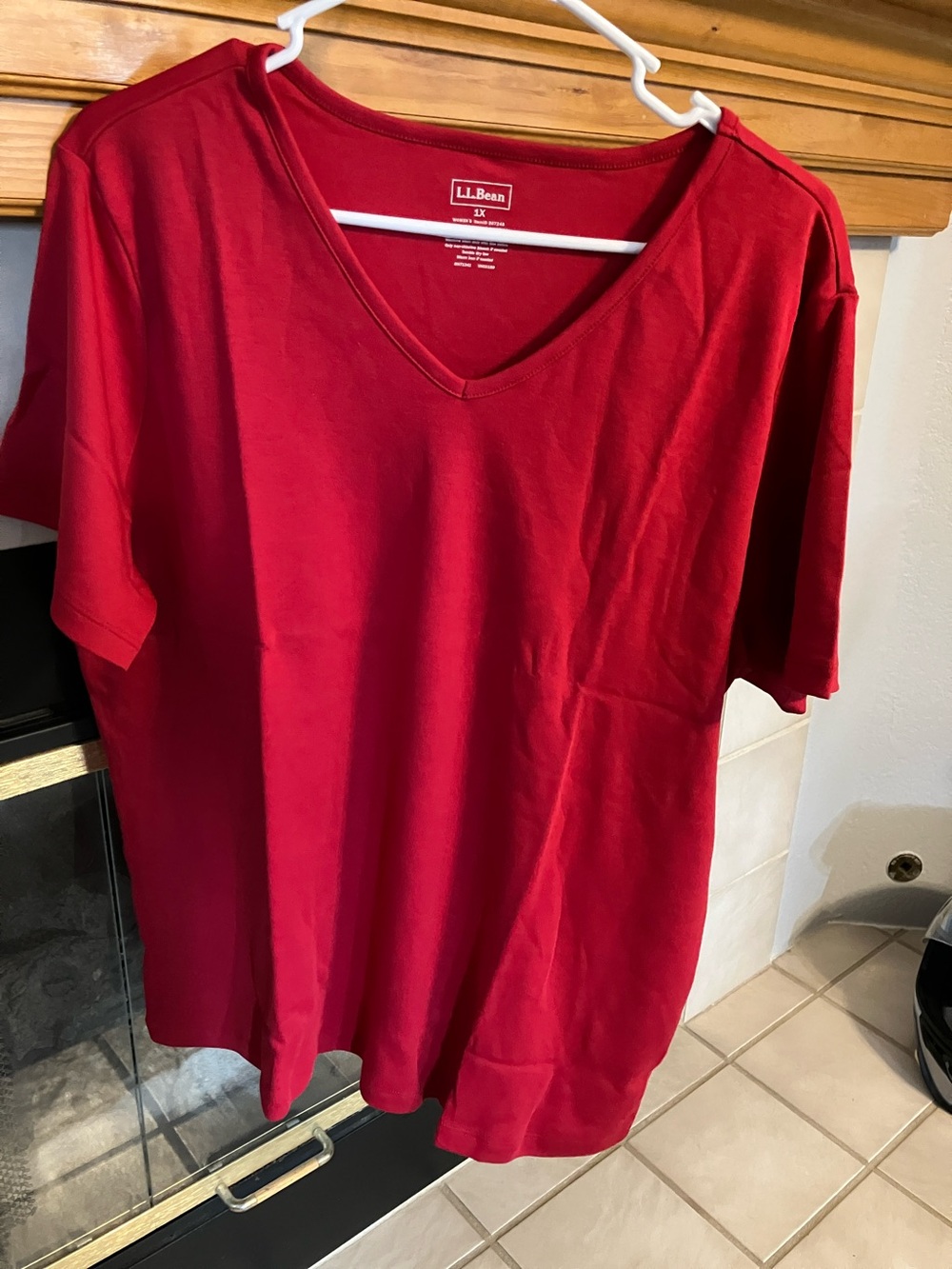 L.L. Bean Women's V-Neck Short Sleeve Tee in Red